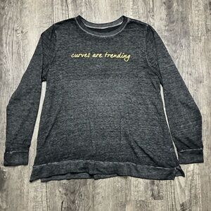 Lane Bryant woman’s Charcoal Long Sleeve Top with Yellow Script